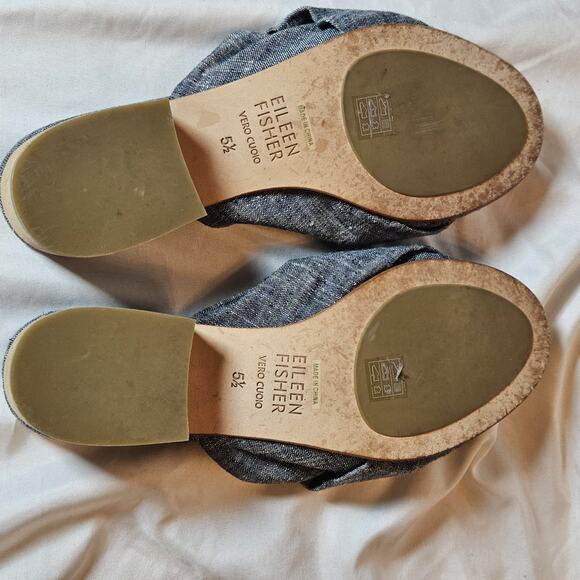 Eileen Fisher Ruche Slide Mule Blue Denim Block Heel Sandal Women's Size 5.5 - Picture 5 of 6